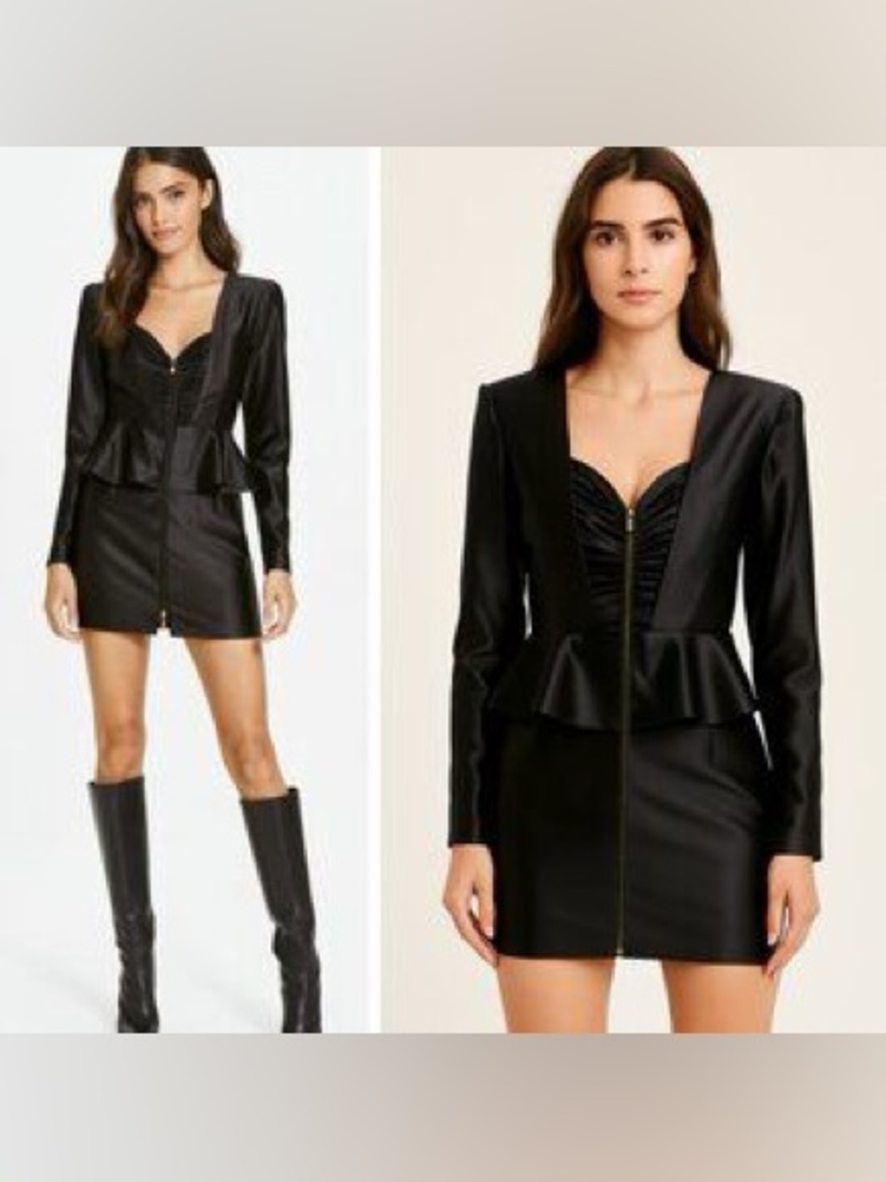 Rotate Birger Christensen Annie Peplum waist long sleeve satin mini dress size 8